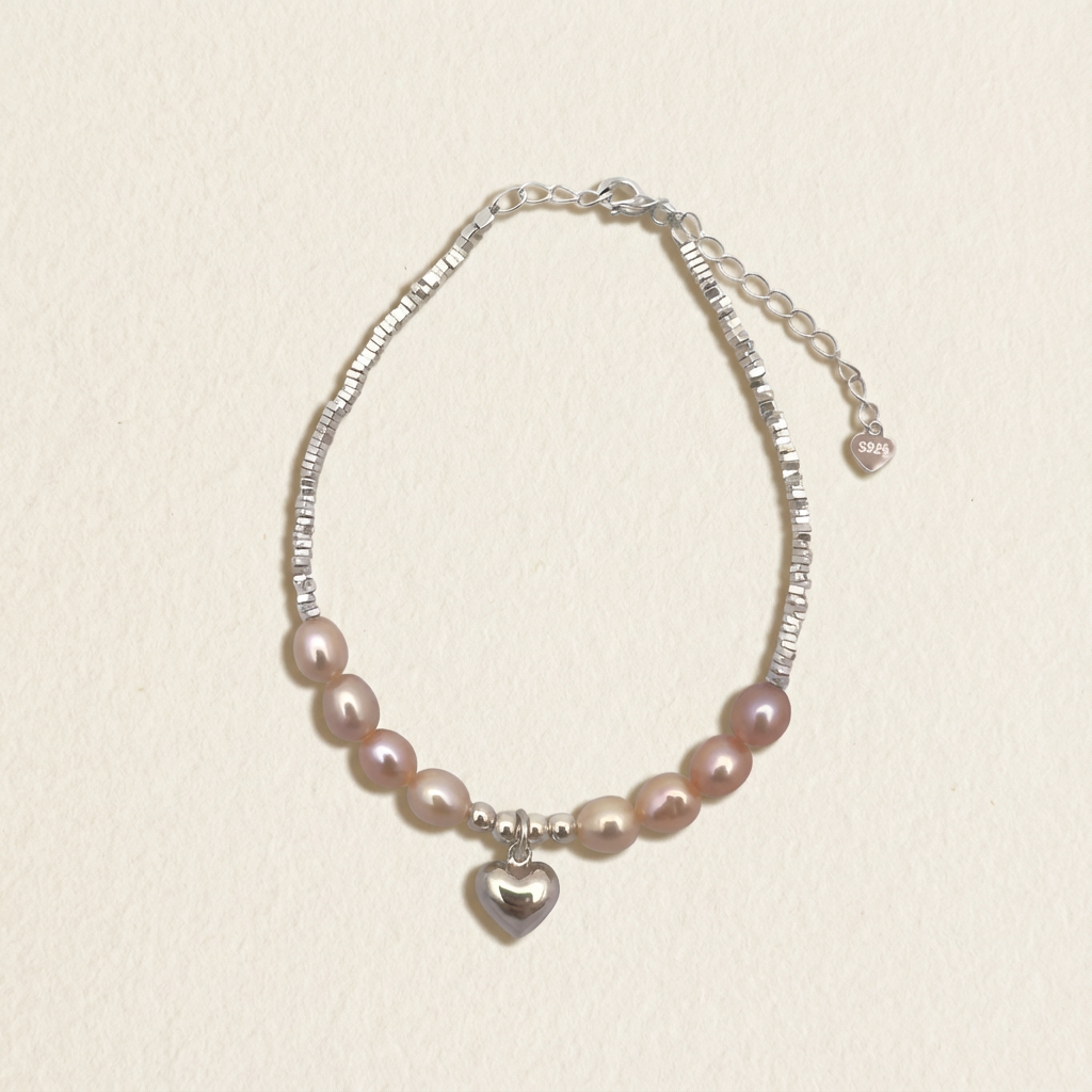Peach Freshwater Pearl Heart Bracelet