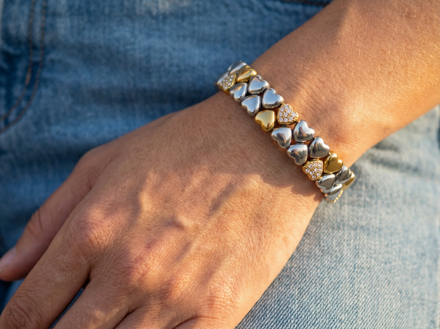 The Pulse of Affection · Two-Tone Heart Beaded Bracelet