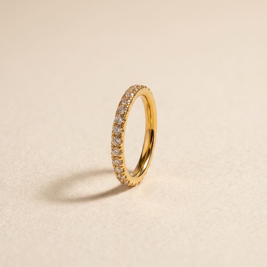 Zircon Slim Band Ring 18K Gold Plated