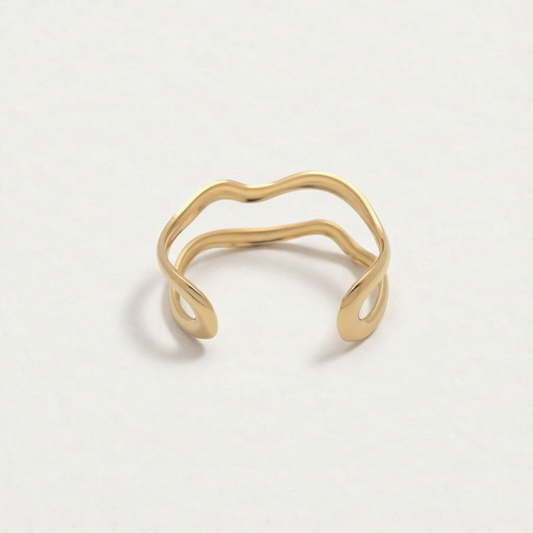 The Golden Wave · Polished Hammered Hollow Cuff