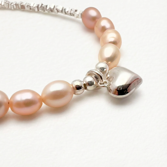 Peach Freshwater Pearl Heart Bracelet