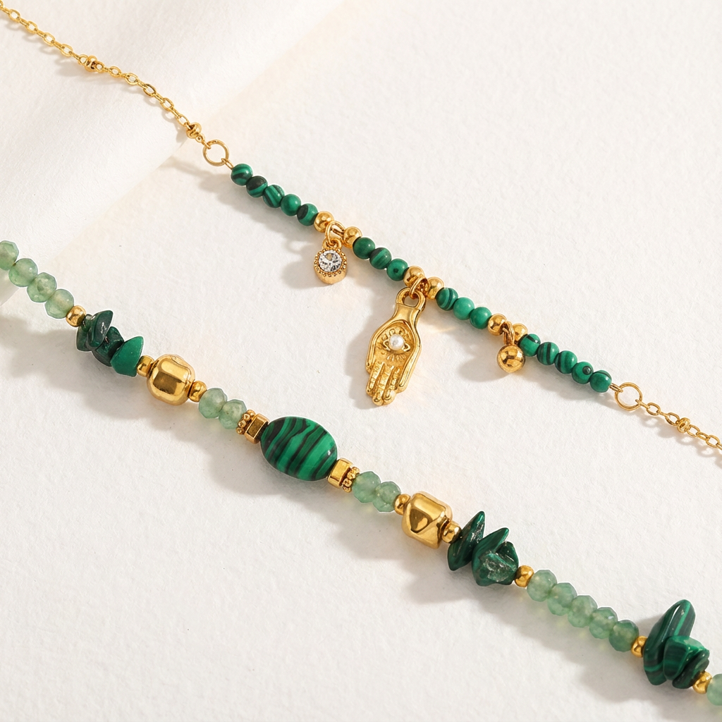 The Verdant Rhythm · Malachite & Crystal Beaded Bracelet