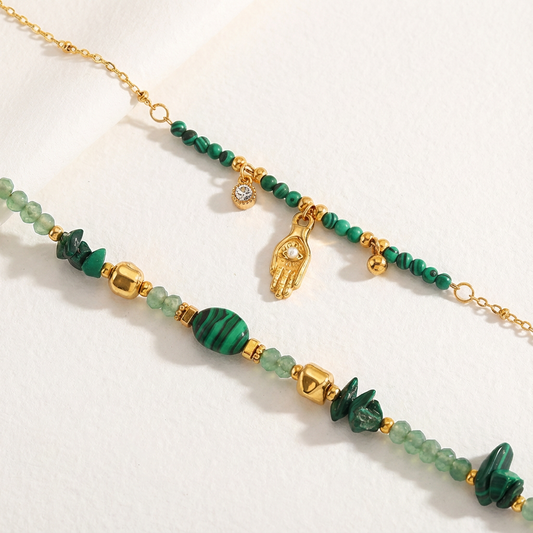 The Verdant Rhythm · Malachite & Crystal Beaded Bracelet