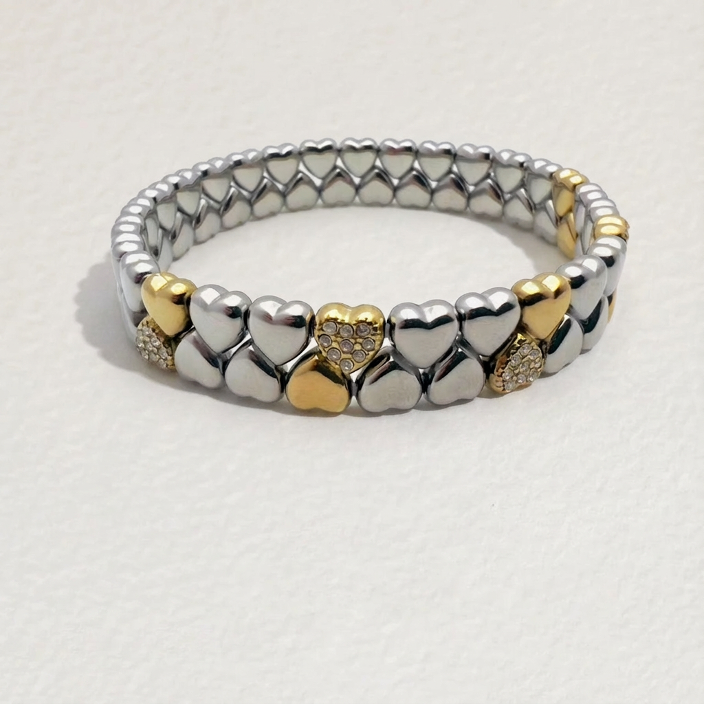 The Pulse of Affection · Two-Tone Heart Beaded Bracelet