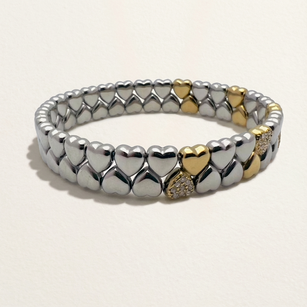 The Pulse of Affection · Two-Tone Heart Beaded Bracelet