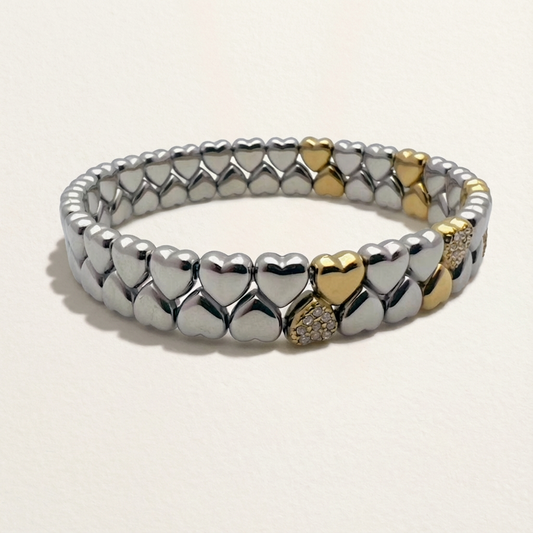 The Pulse of Affection · Two-Tone Heart Beaded Bracelet