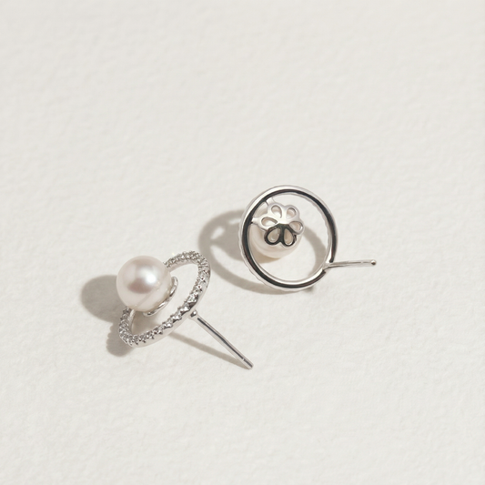 Halo Pearl Zircon Stud Earrings