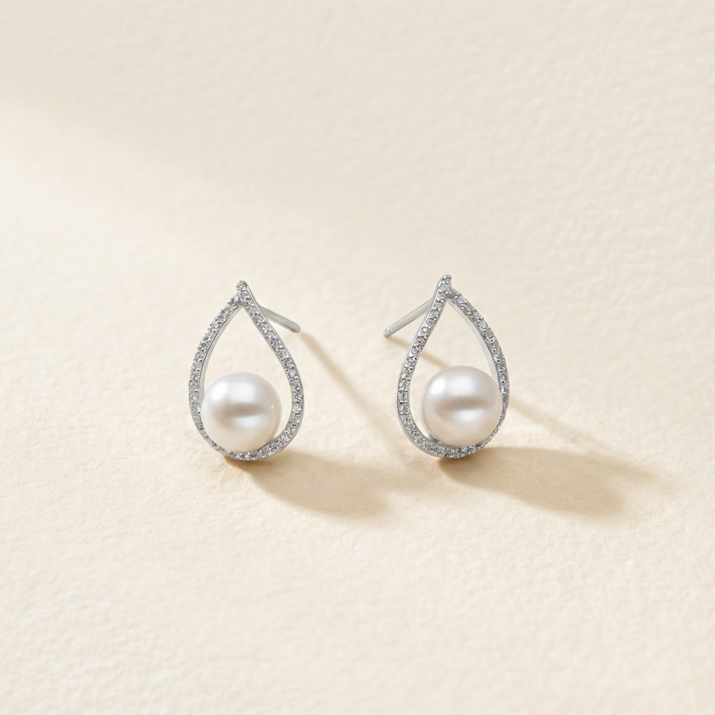 Pearl Drop Zircon Stud Earrings