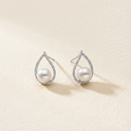 Pearl Drop Zircon Stud Earrings