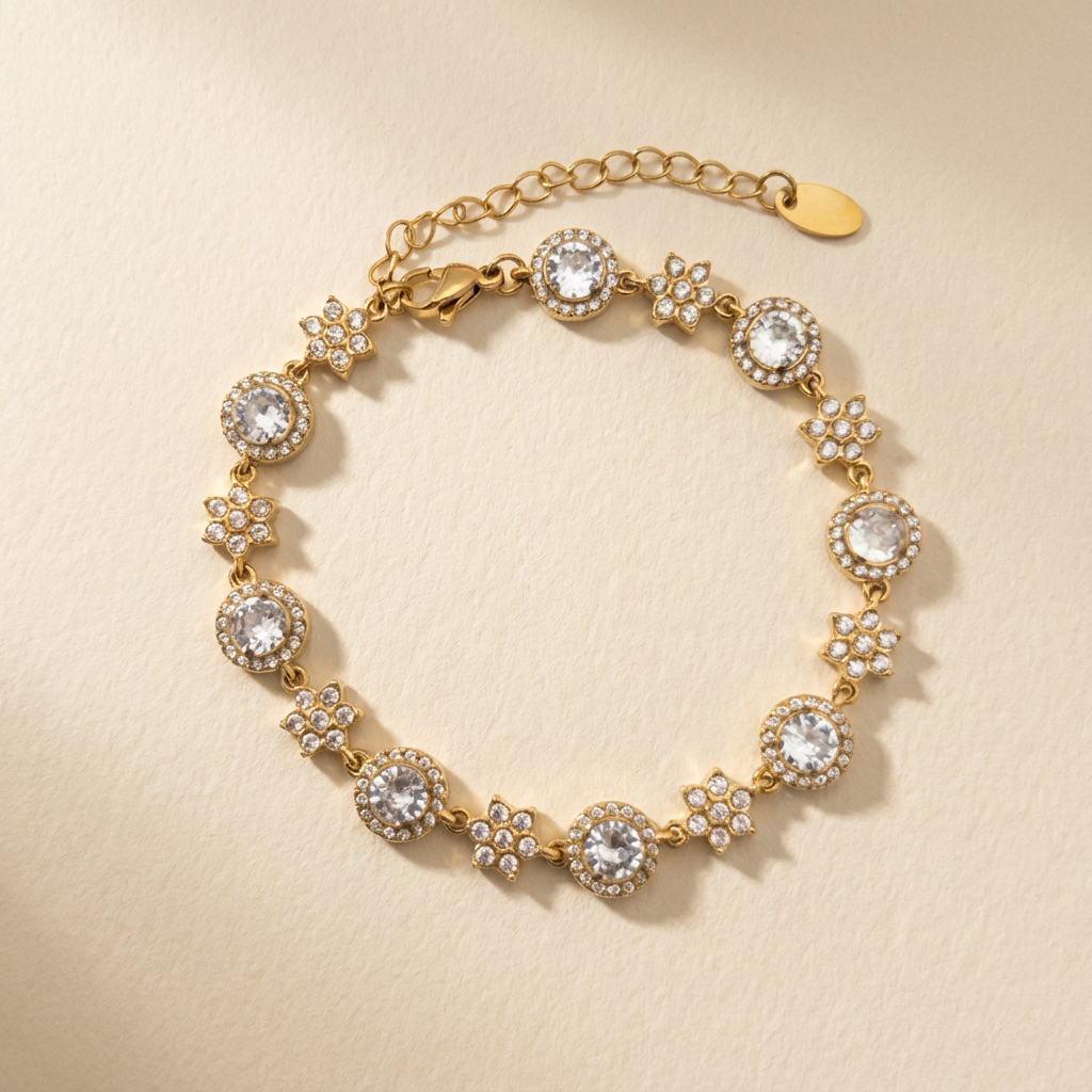 Star & Halo Zircon Bracelet 18K Gold Plated