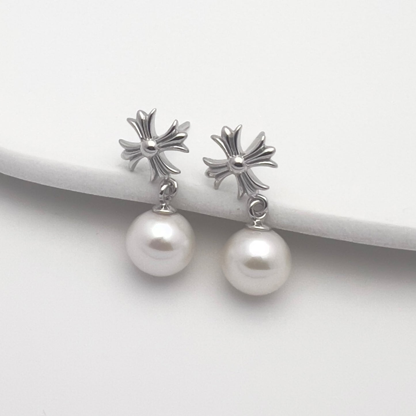 Cross Pearl Drop Earrings