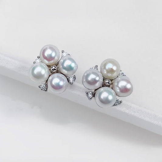 Clover Pearl Cluster Stud Earrings