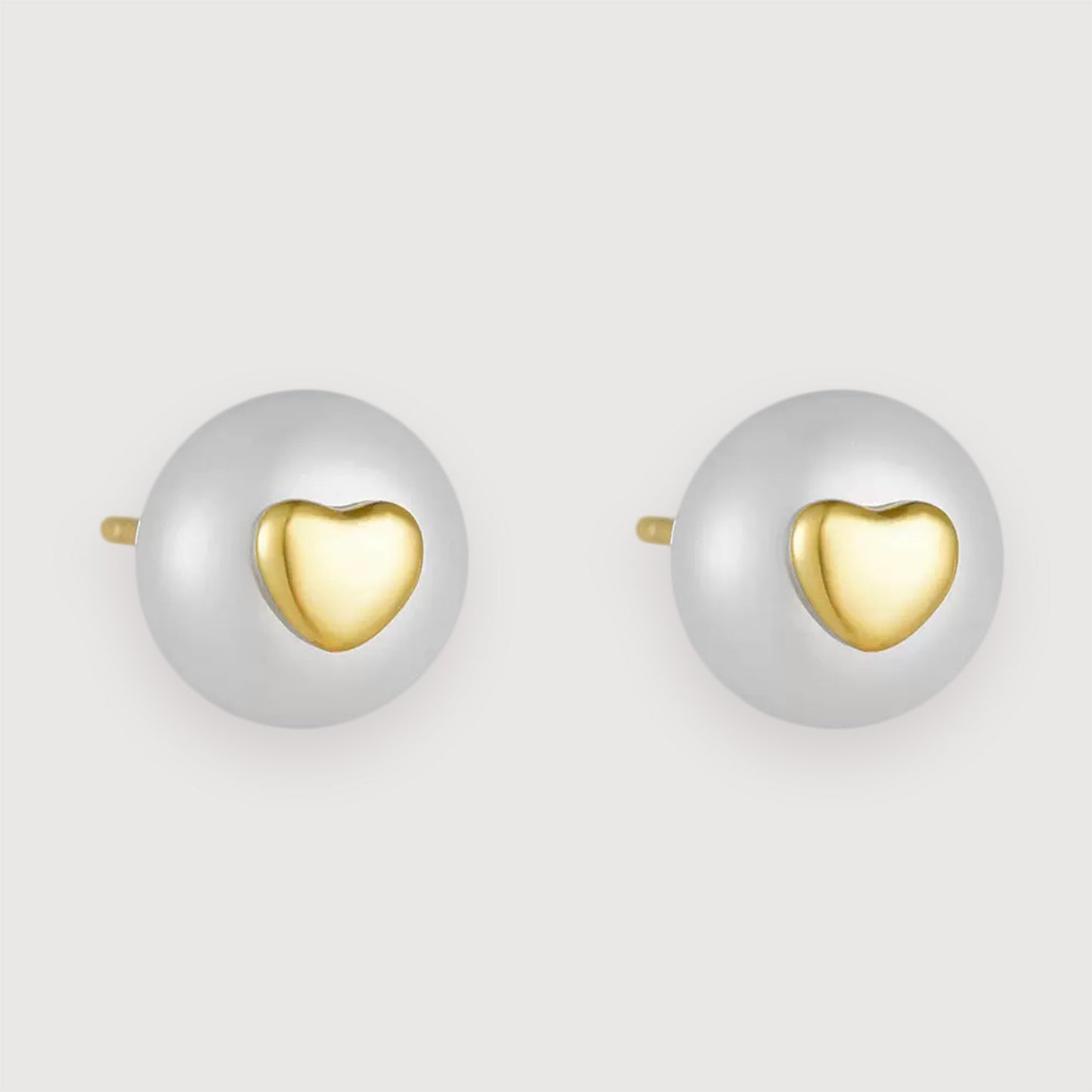 Golden Heart Pearl Stud Earrings