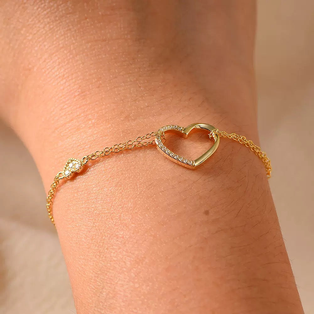 Micro Pave Heart Double-Layer Bracelet