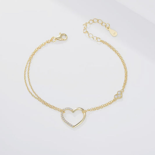 Micro Pave Heart Double-Layer Bracelet