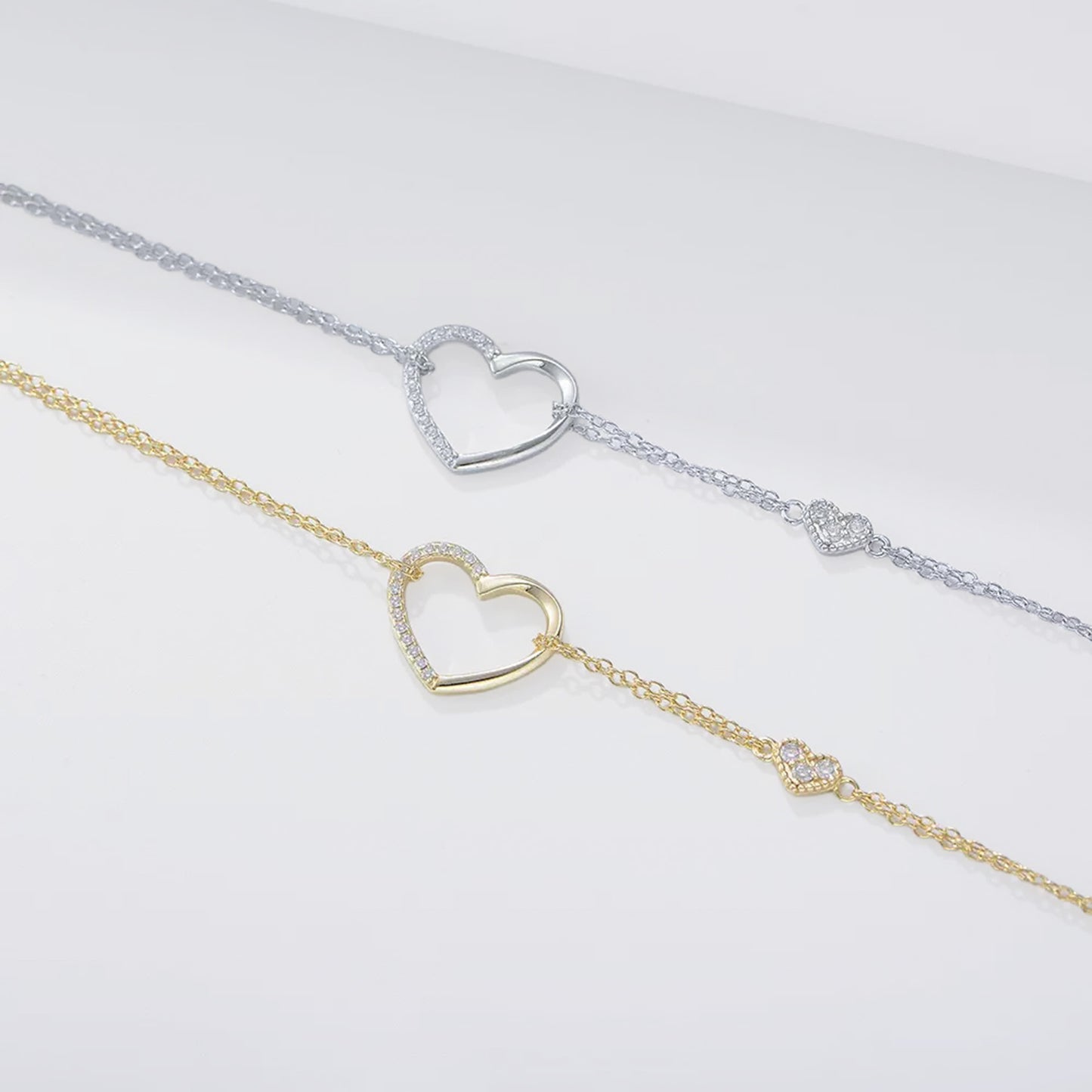 Micro Pave Heart Double-Layer Bracelet