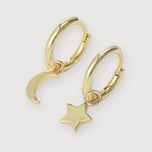 Moon & Star Charm Huggie Earrings