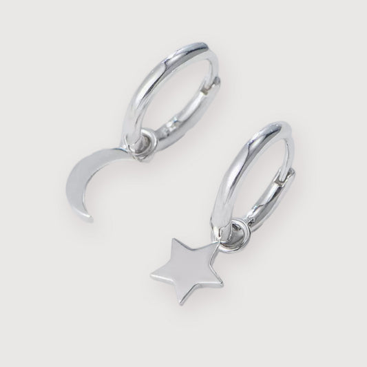 Moon & Star Charm Huggie Earrings