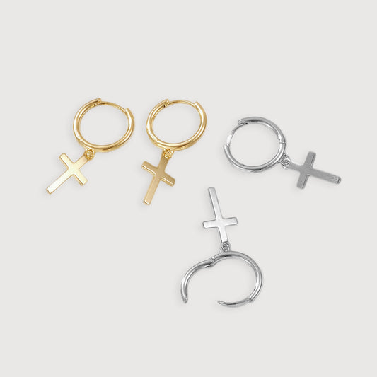 Cross Drop Hoop Earrings