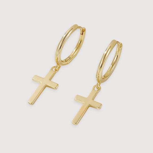 Cross Drop Hoop Earrings