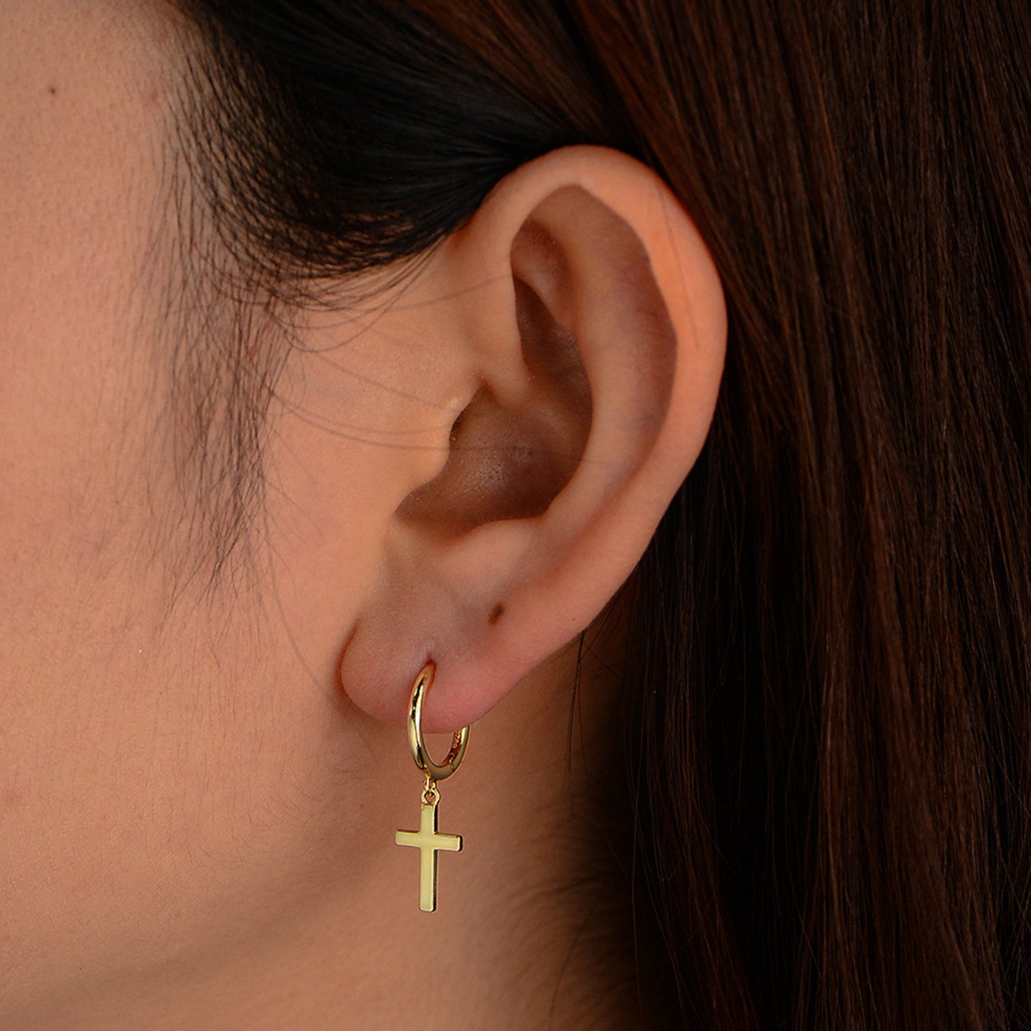 Cross Drop Hoop Earrings