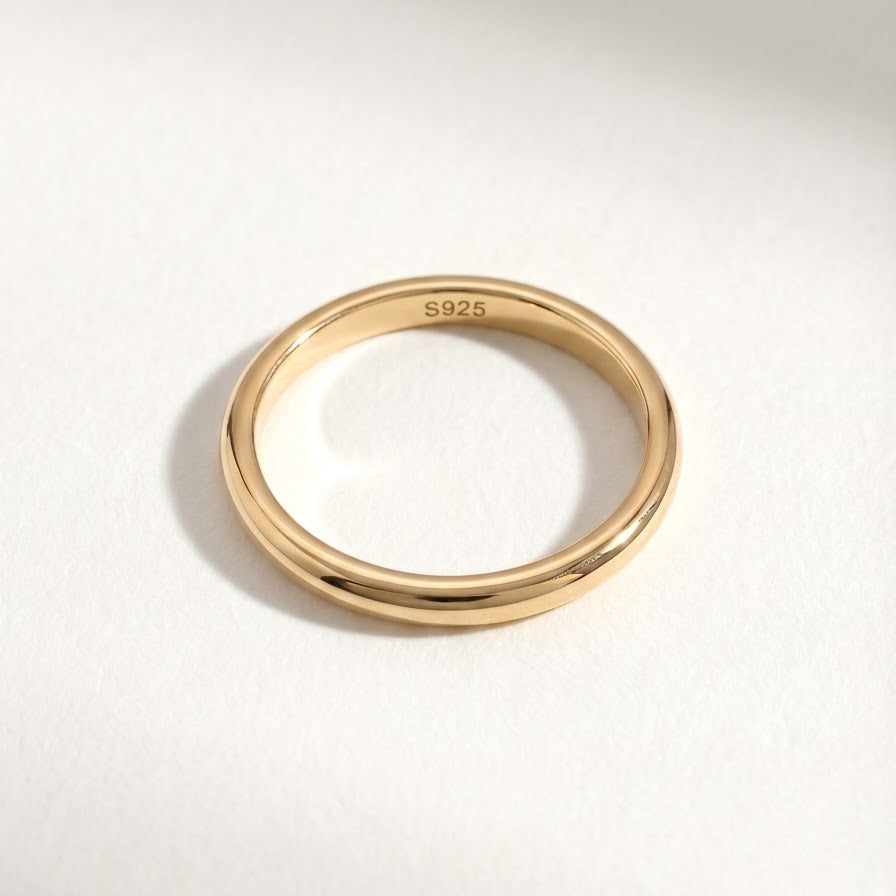 The plain band from the Luna Duo Rings stackable set with S925 marking shown on a light background