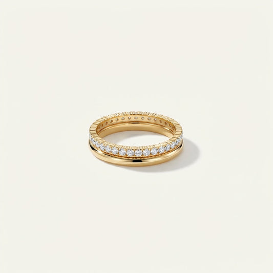 Luna Duo Rings stackable set with a plain band and full CZ eternity ring on a light background